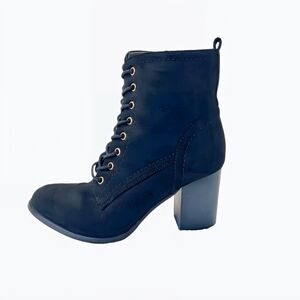 Brinley Co Birdie Combat Boots 6.5 Black Faux Suede Chunky Heel Lace-Up Mid-Calf